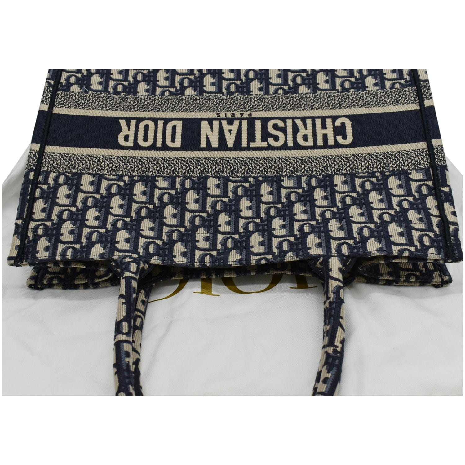 CHRISTIAN DIOR Book Medium Oblique Embroidery Tote Bag Blue