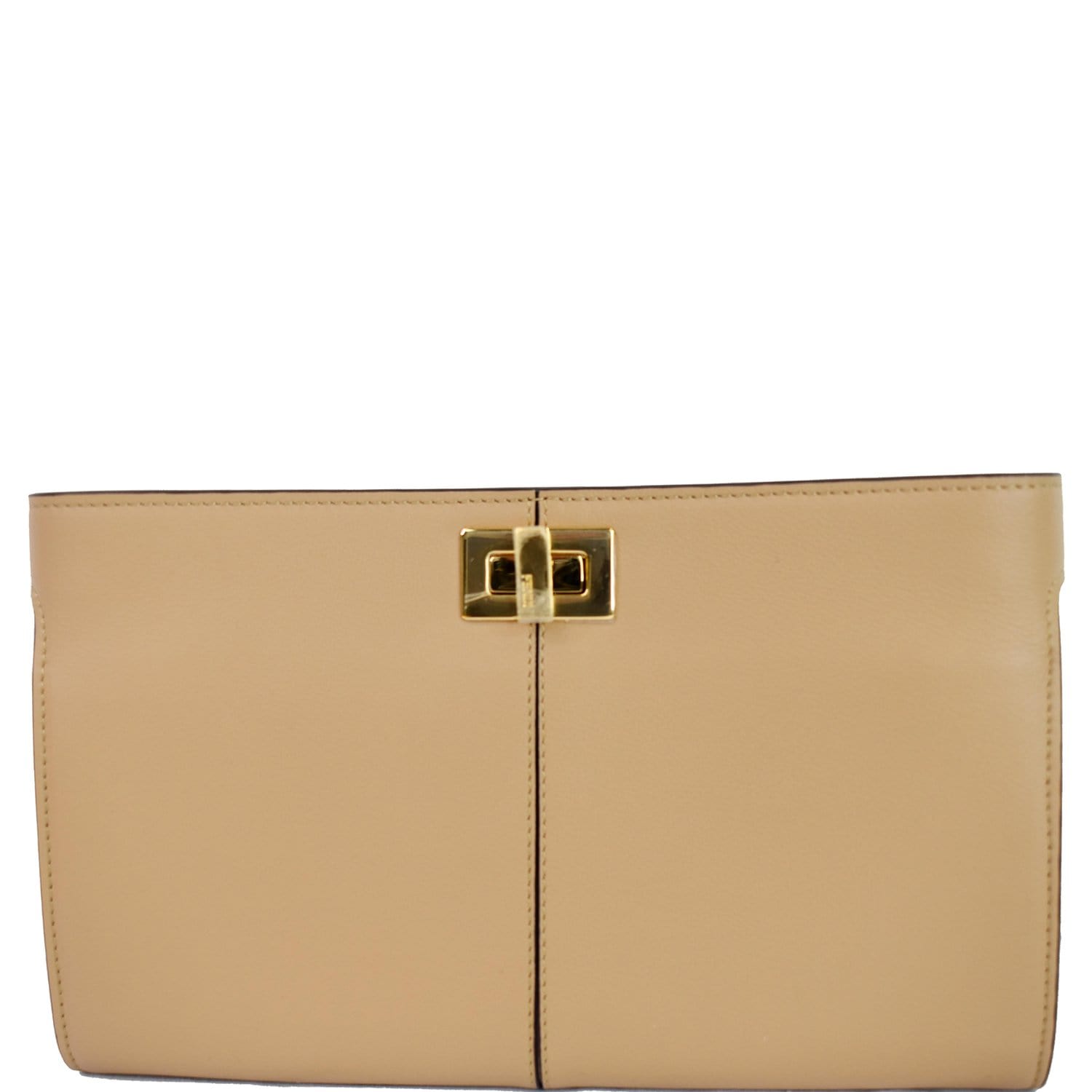FENDI Peekaboo Iconic Twist Lock Leather Wallet Brown