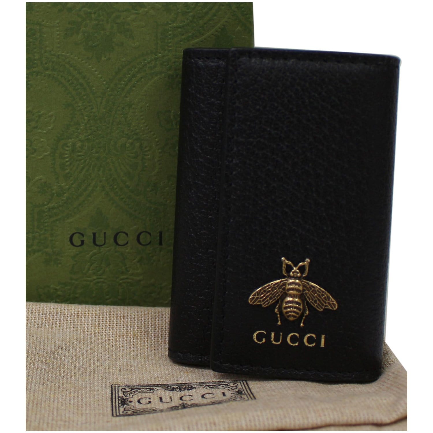 GUCCI Animalier Bee Leather Key Case Black 523683