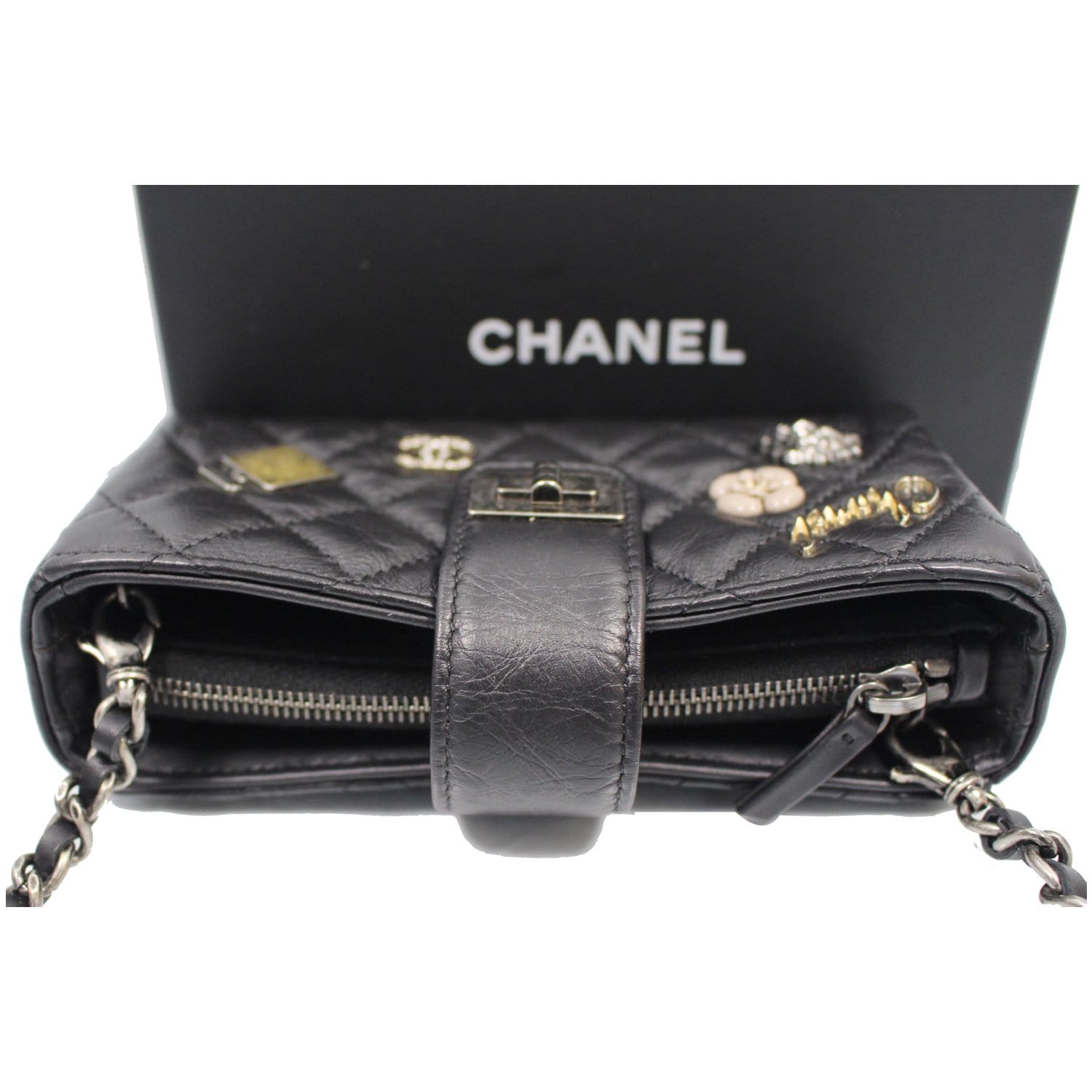 CHANEL Reissue Lucky Charm Quilted Leather Chain Crossbody Clutch Bag Black