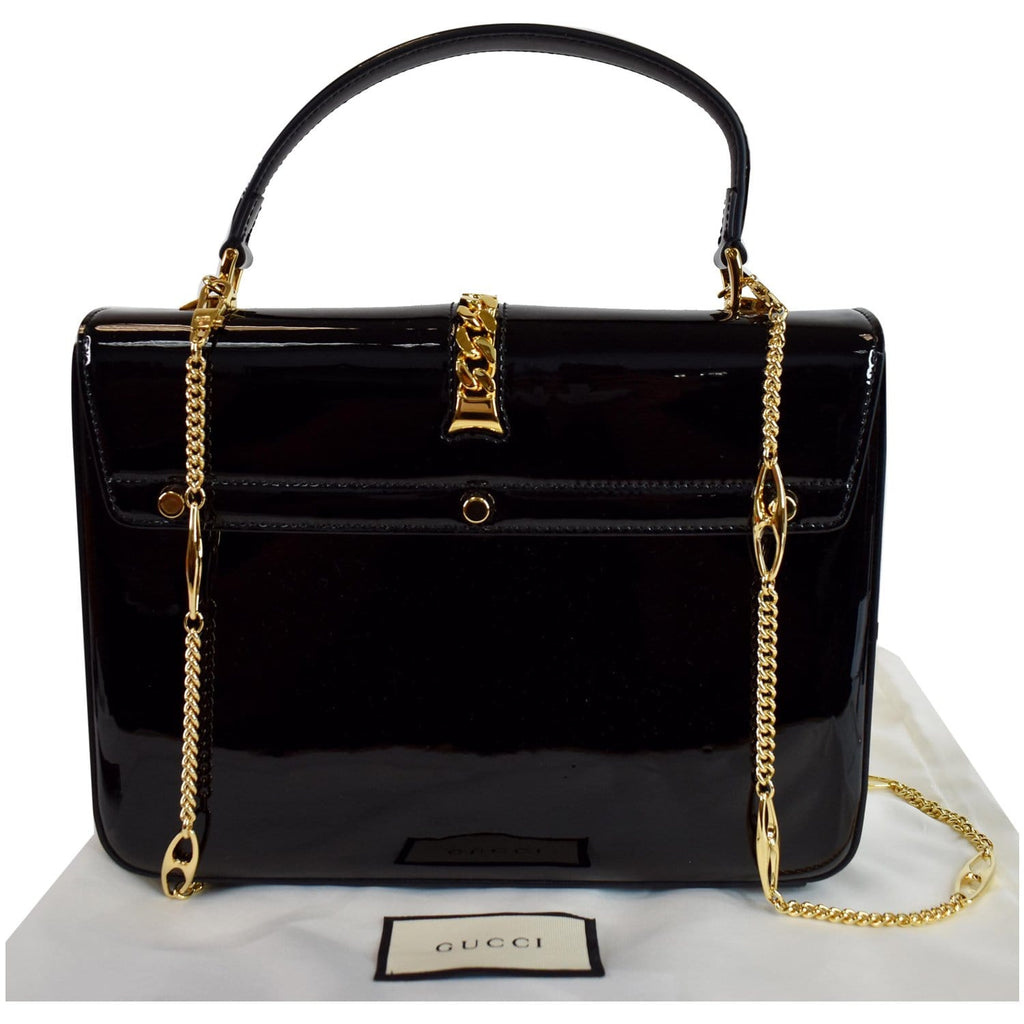 GUCCI Sylvie 1969 Patent Leather Mini Top Handle Bag Black 589478