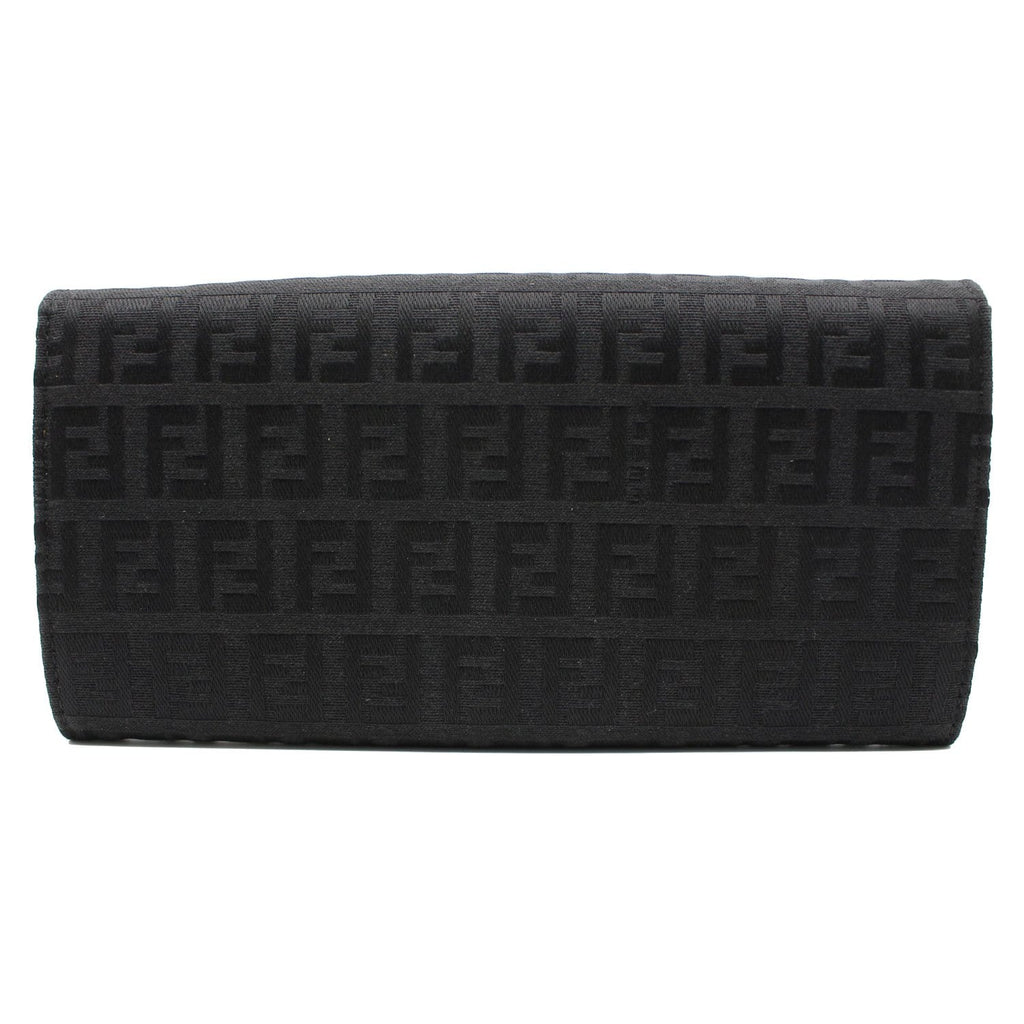 FENDI Zucchino Monogram Canvas Long Bi-Fold Wallet Black
