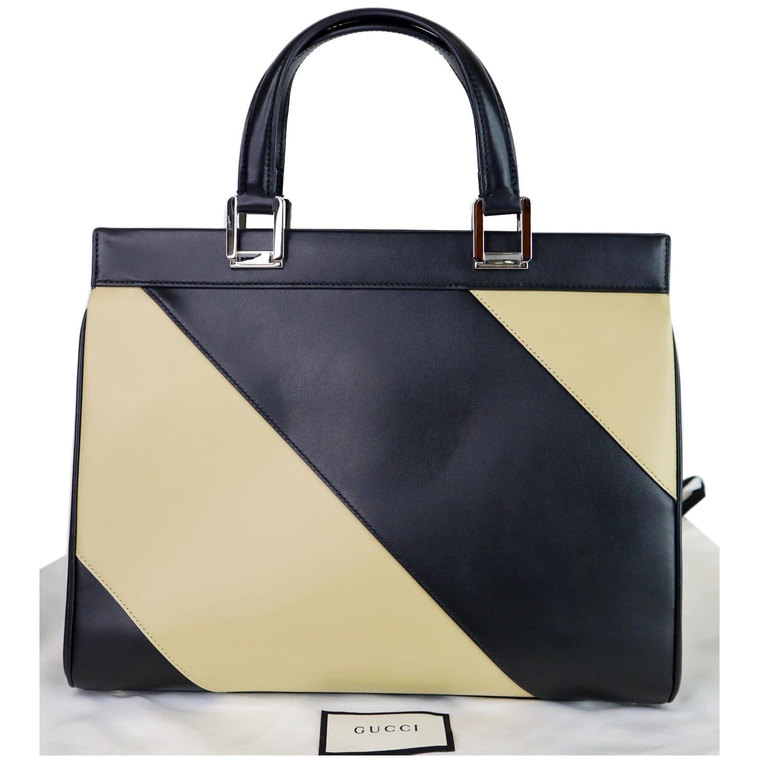 GUCCI Medium Zumi Diagonal Stripe Leather Top Handle Bag Beige 564714