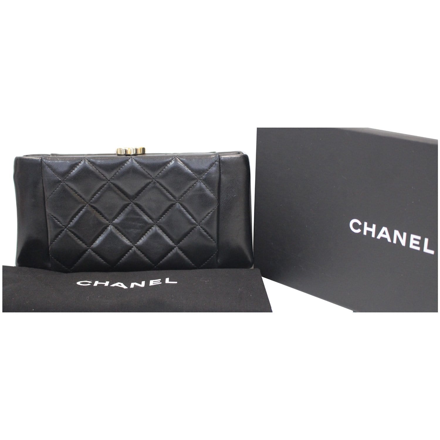 CHANEL Timeless CC Lock Lambskin Leather Clutch Bag Black - 25% OFF