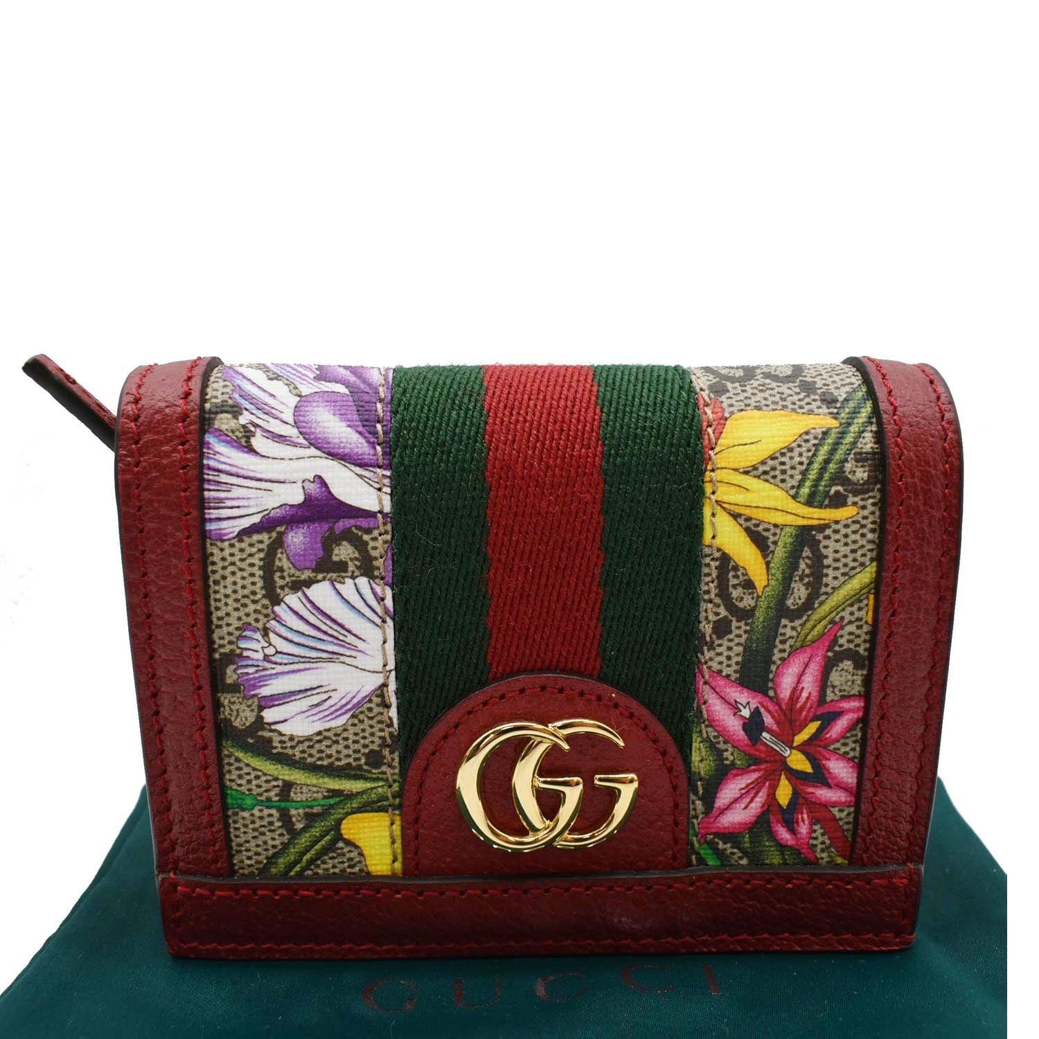 GUCCI Ophidia Flora GG Supreme Canvas  Case Wallet Red 523155