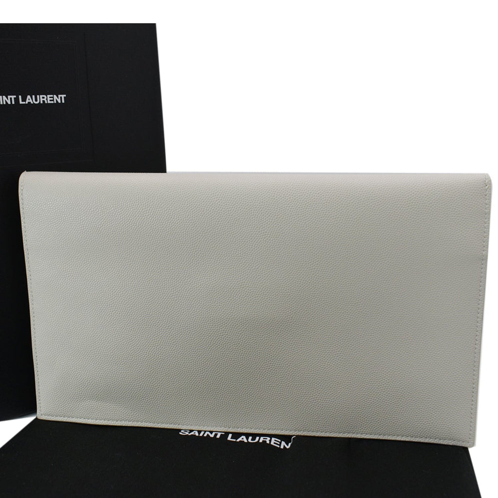 YVES SAINT LAURENT Uptown Envelope Grain De Poudre Leather Clutch White