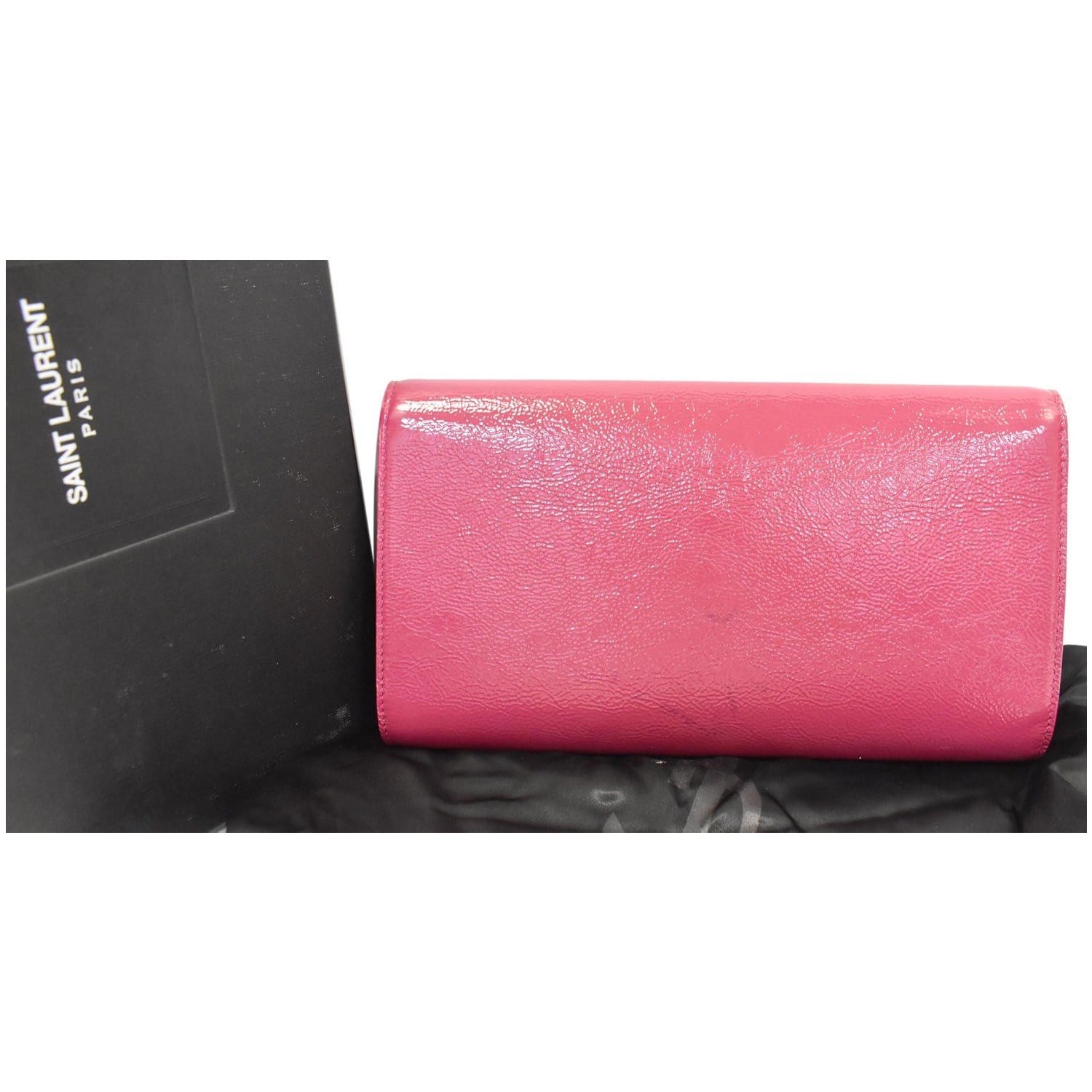 YVES SAINT LAURENT Large Belle de Jour Patent Leather Clutch Bag Pink