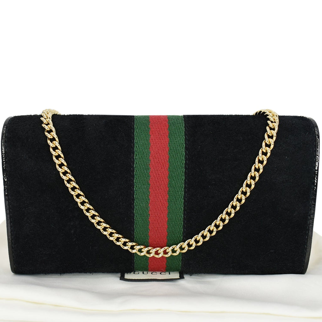 GUCCI Ophidia Suede Patent Web Leather Wallet On Chain Crossbody Bag Black 546592