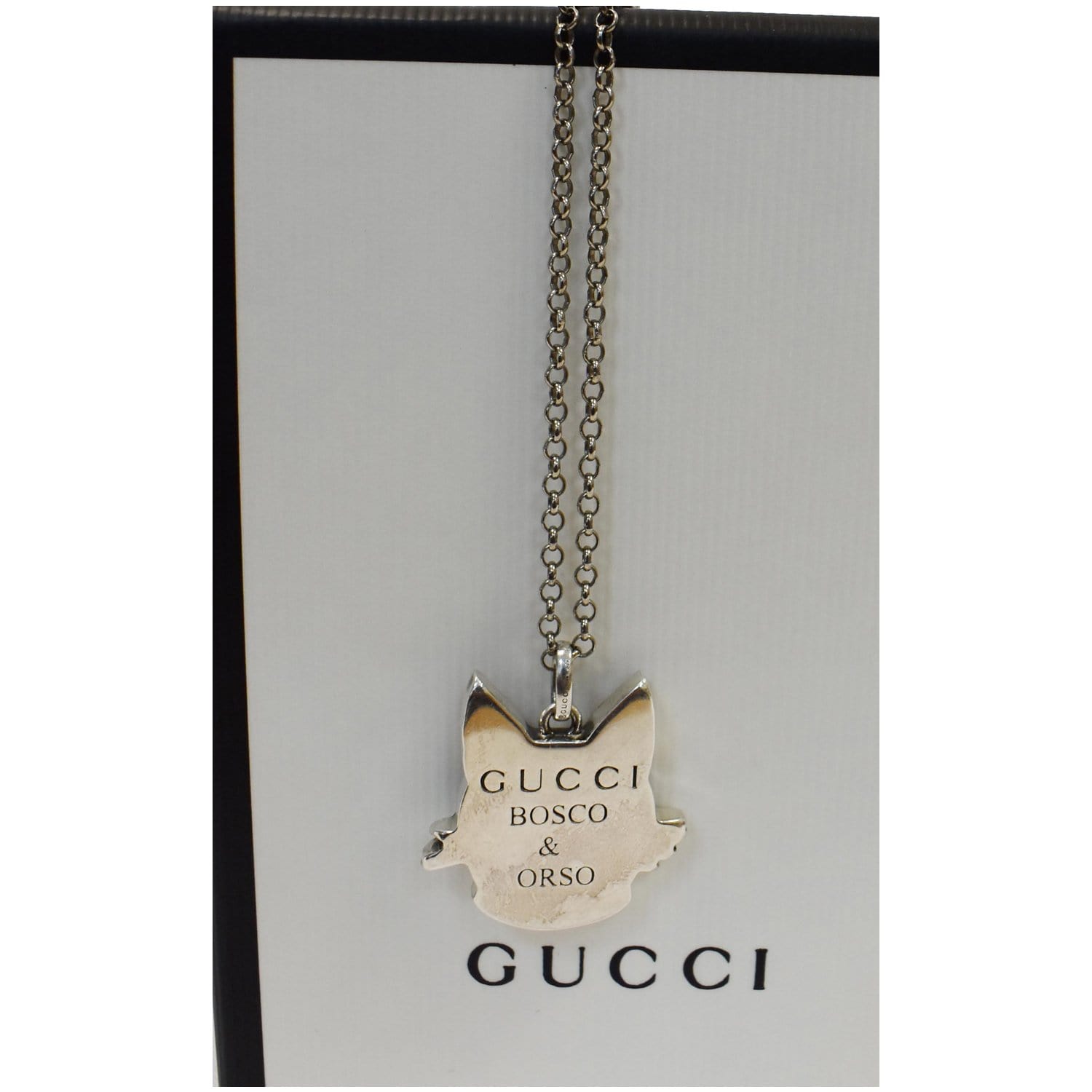 GUCCI Sterling Silver Enamel Bosco Pendant Necklace