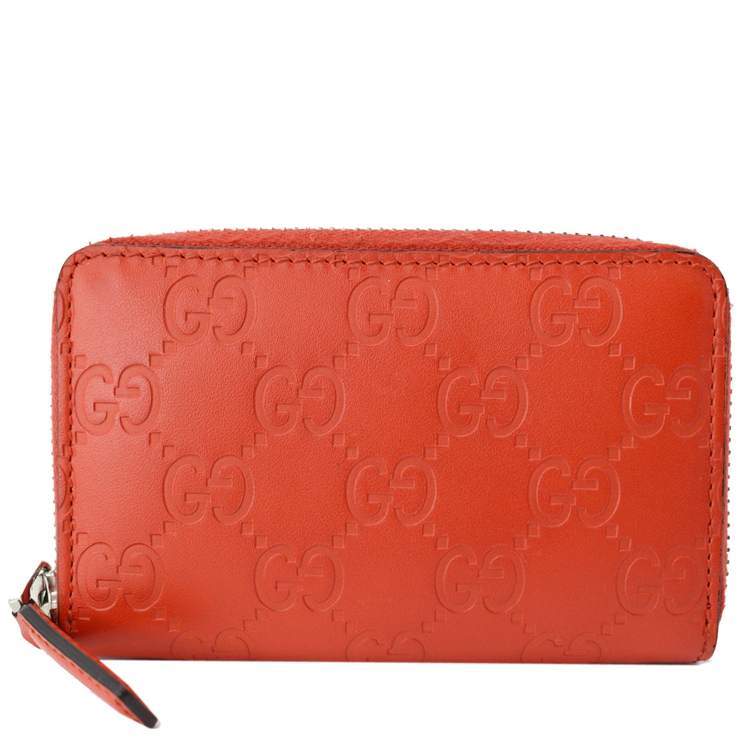 GUCCI GG Leather Zip Around Wallet Red 255452