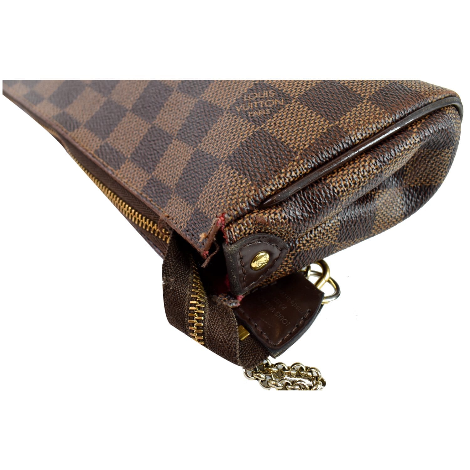 LOUIS VUITTON Pochette Eva Damier Ebene Clutch Crossbody Bag Brown