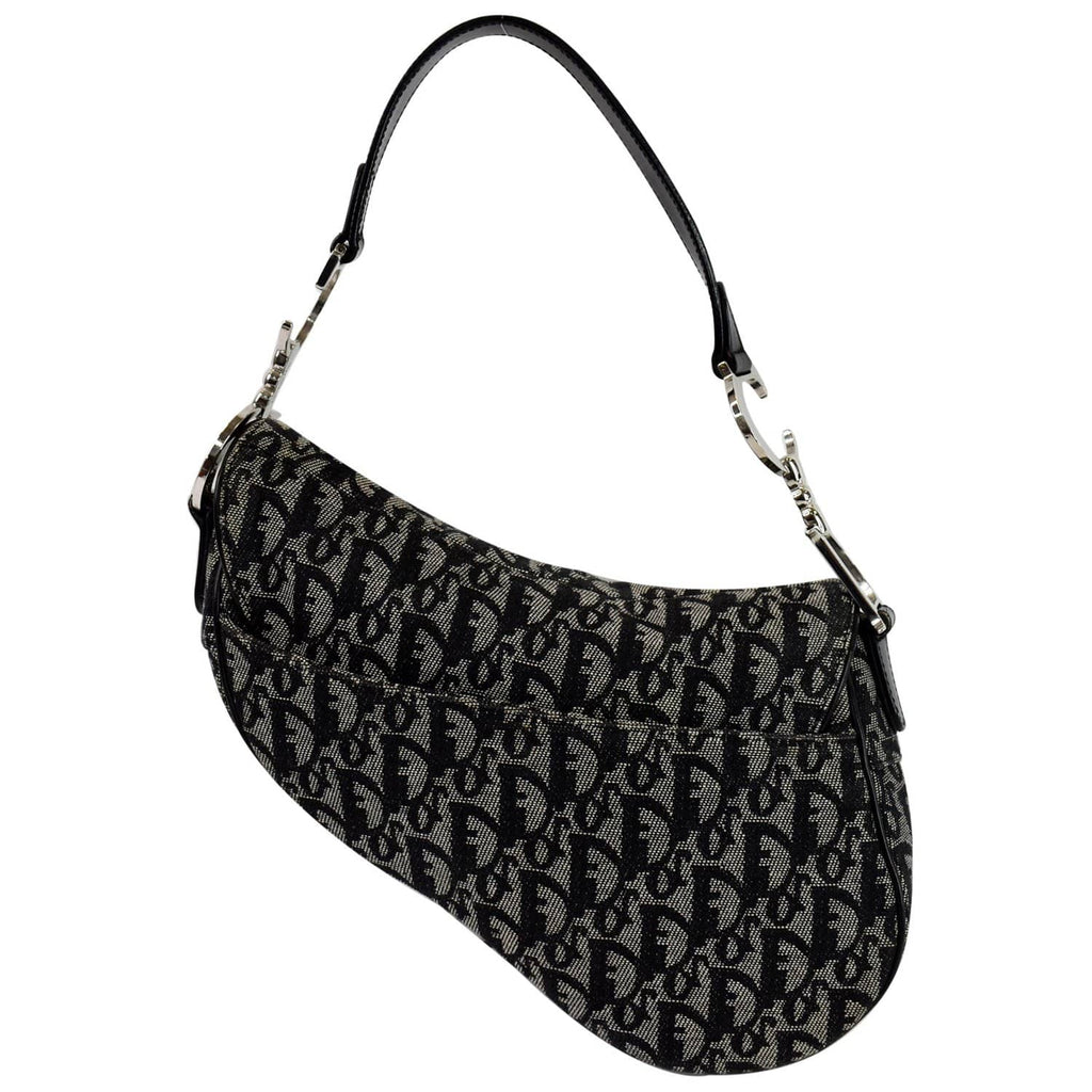 CHRISTIAN DIOR Saddle Oblique Jacquard Shoulder Bag Black
