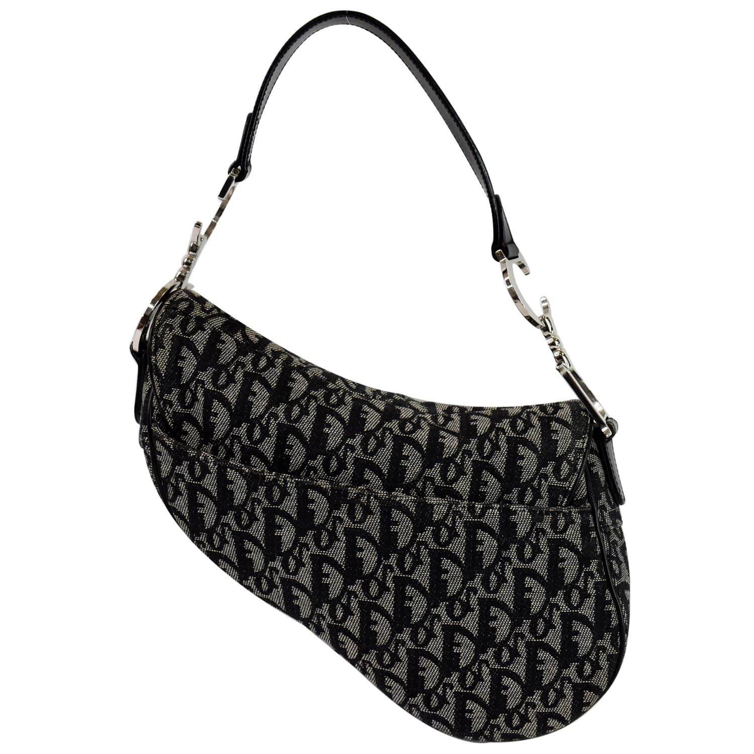 CHRISTIAN DIOR Saddle Oblique Jacquard Shoulder Bag Black