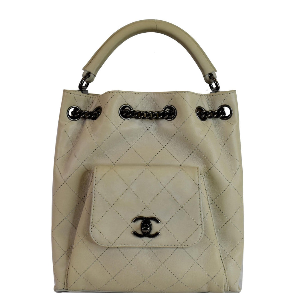 CHANEL Urban Luxury Drawstring Calfskin Stitched Backpack Bag Ivory - 15% OFF