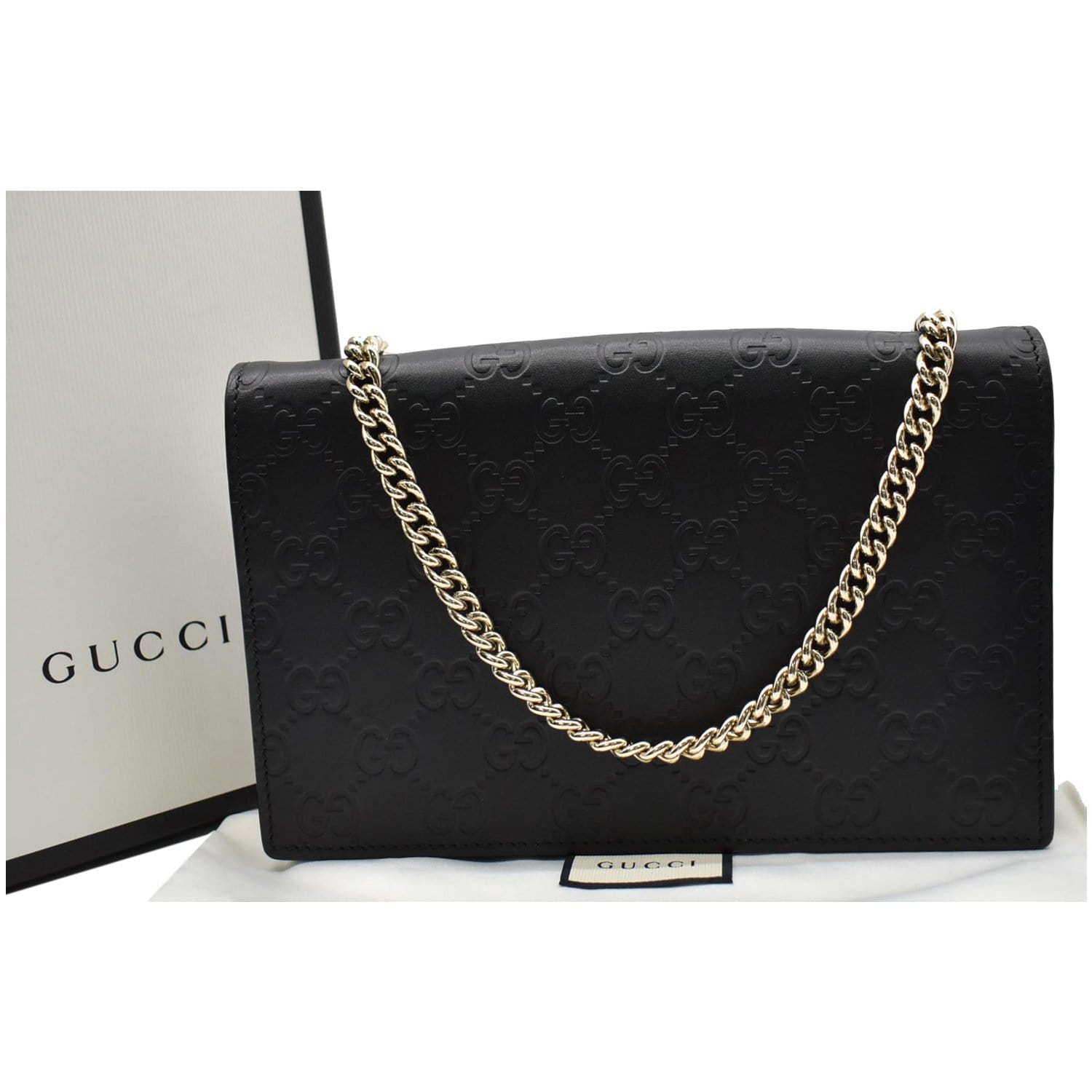 GUCCI Bow Leather Chain Wallet Black 431408