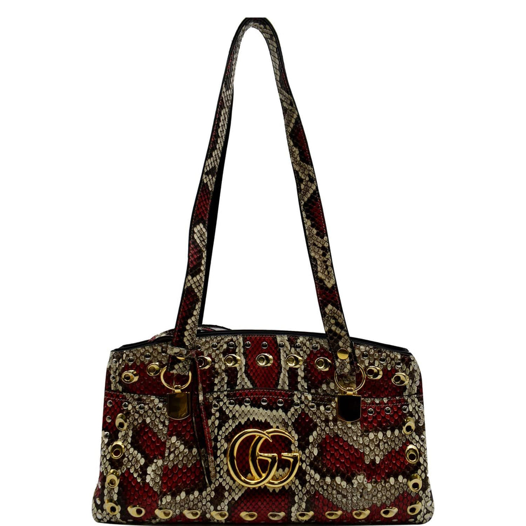 GUCCI Large Arli Snakeskin Leather Top Handle Shoulder Bag Multicolor 550130
