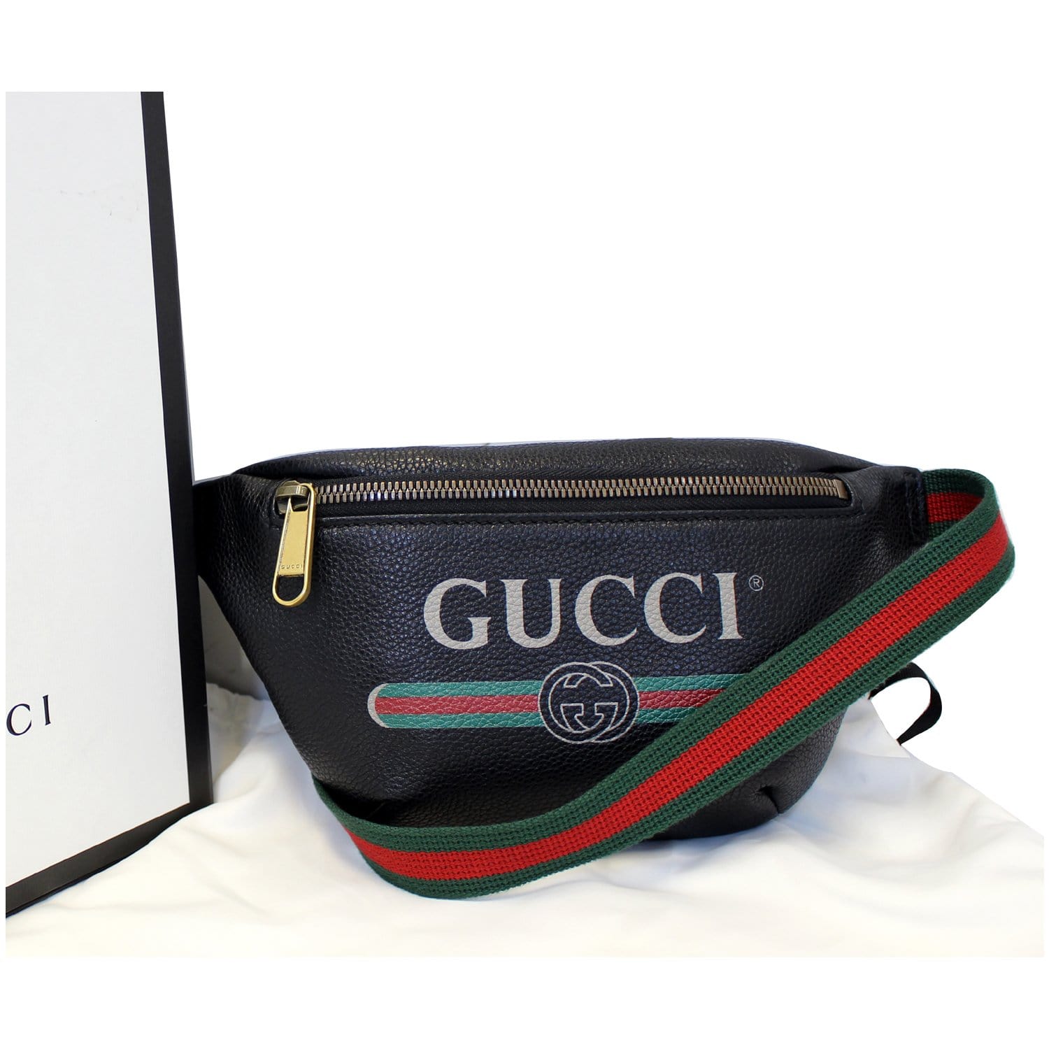 GUCCI Print Leather Black Belt Waist Bum Bag Small 527792