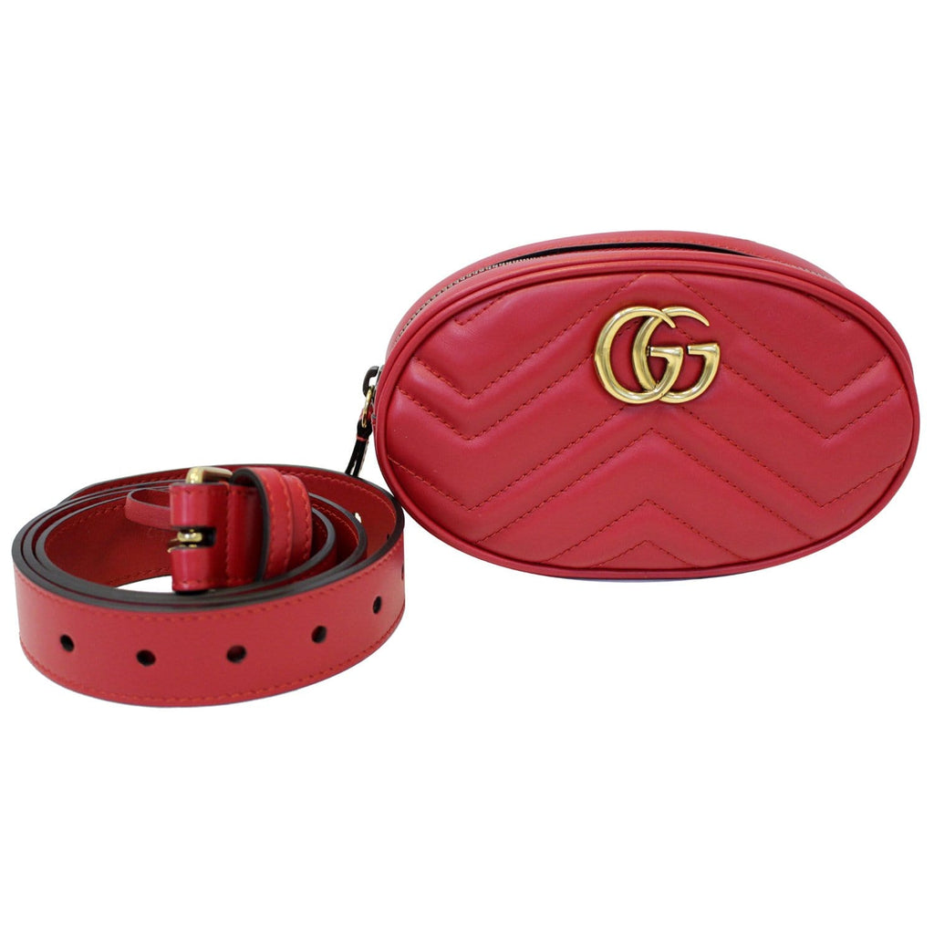 GUCCI GG Marmont Matelasse Leather Belt Bag 476434 Red
