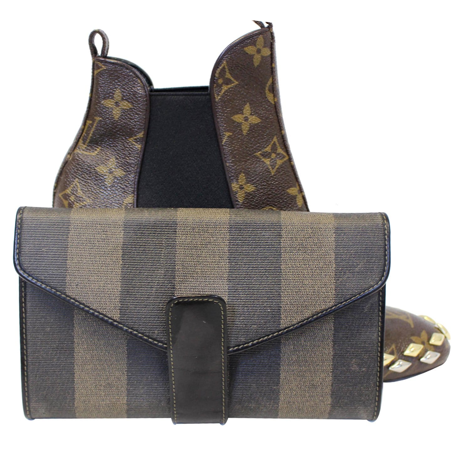 FENDI Vintage Pequin Stripe Wallet Brown