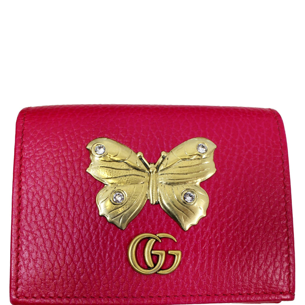 GUCCI Butterfly Leather  Case Wallet Pink 499361