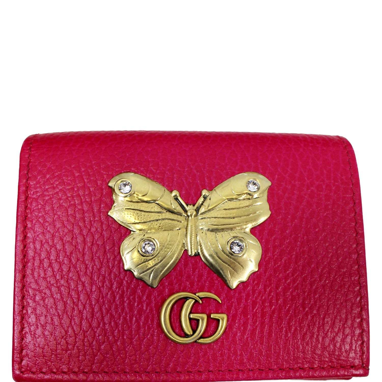 GUCCI Butterfly Leather  Case Wallet Pink 499361
