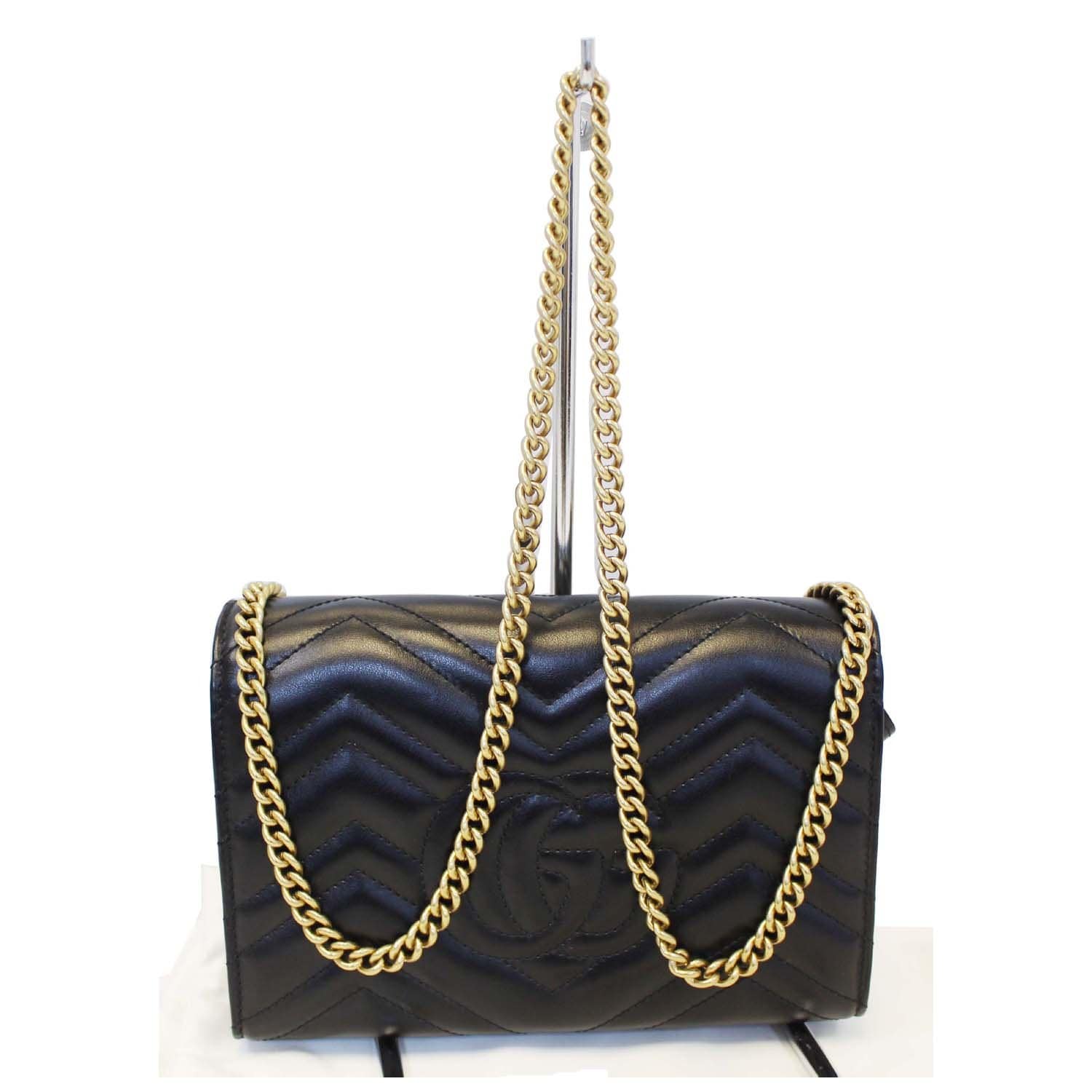 GUCCI GG Marmont Matelasse Black Leather Mini Crossbody Bag