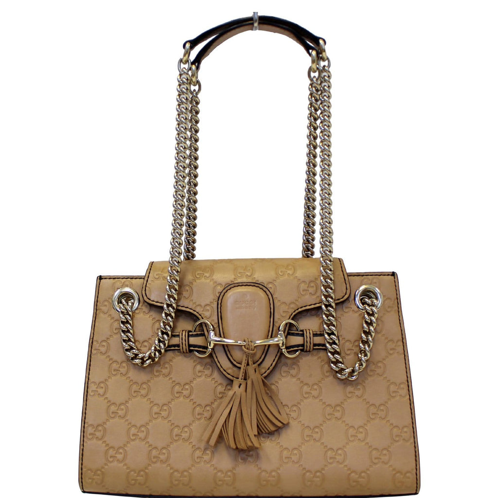 GUCCI Emily Guccissima Leather Chain Shoulder Bag Rose Beige 369621