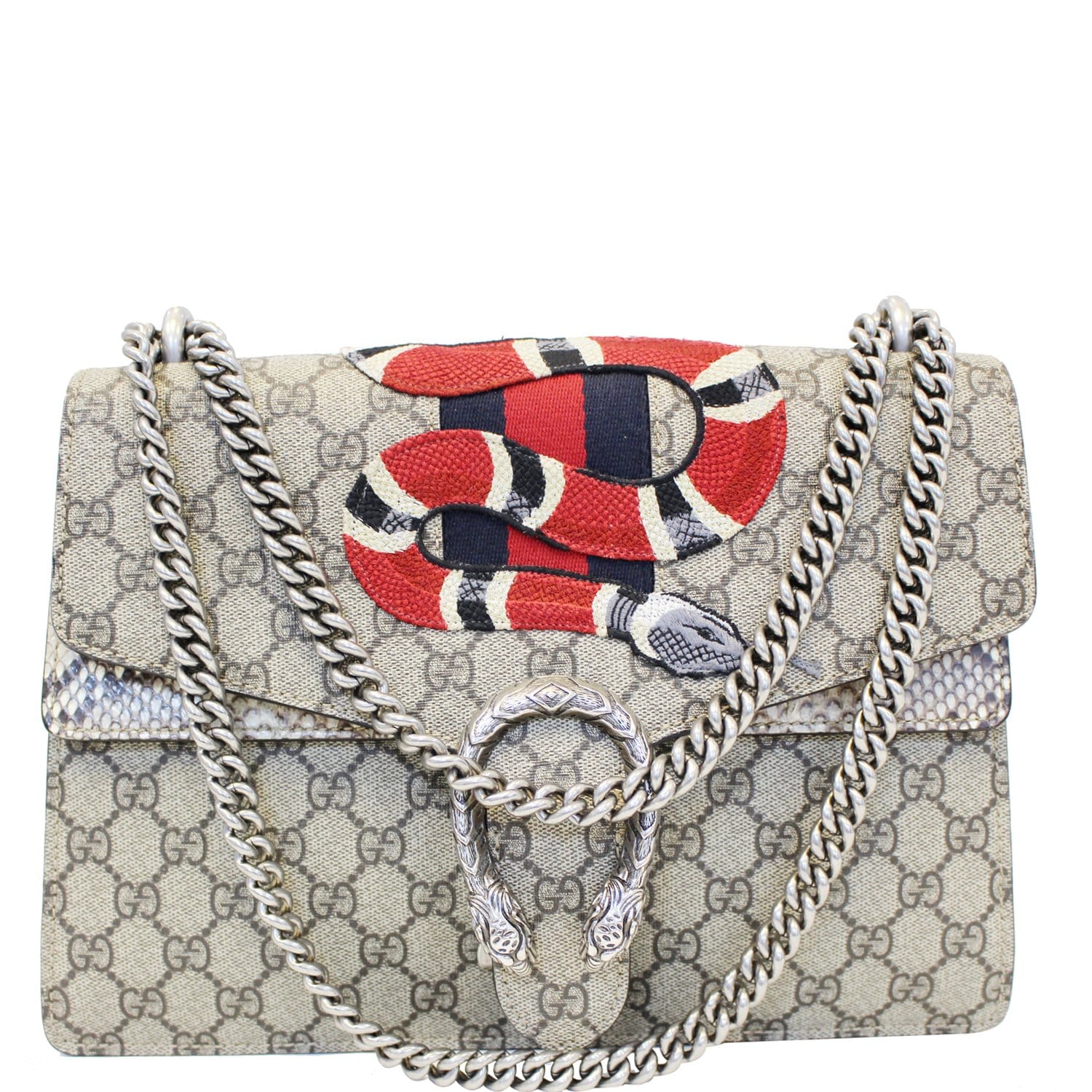 GUCCI Dionysus Medium GG Supreme Embroidered Shoulder Bag 400235 Beige