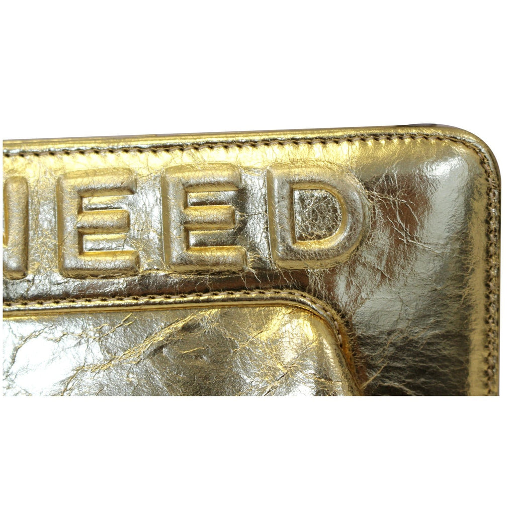 CHANEL Tweed We Need Metallic Lambskin Leather Clutch Gold