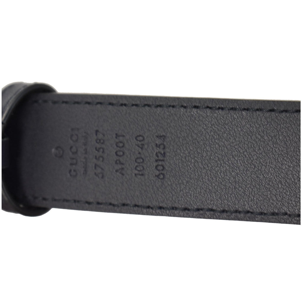 GUCCI Framed Double G Buckle Leather Belt Navy Blue 575587