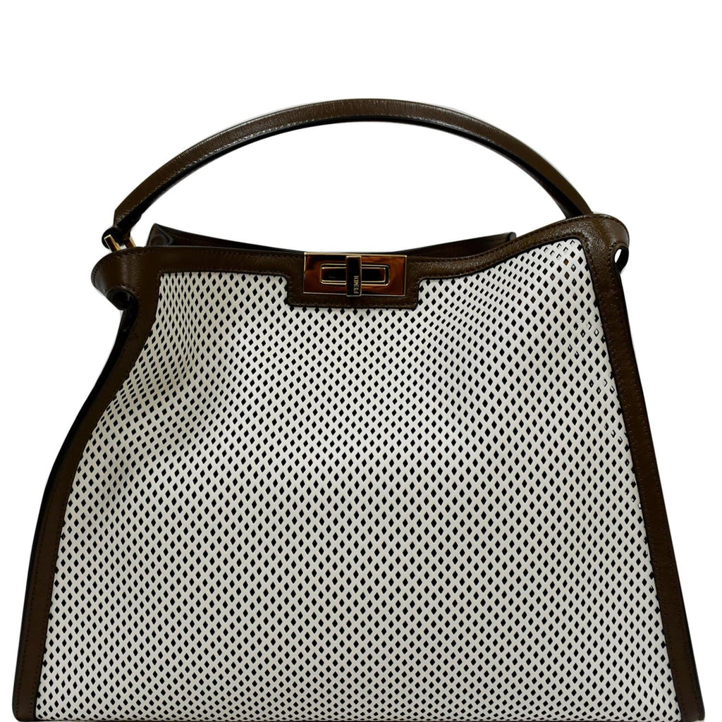 FENDI Peekaboo X-Lite Large Perforated Leather Tote Bag White