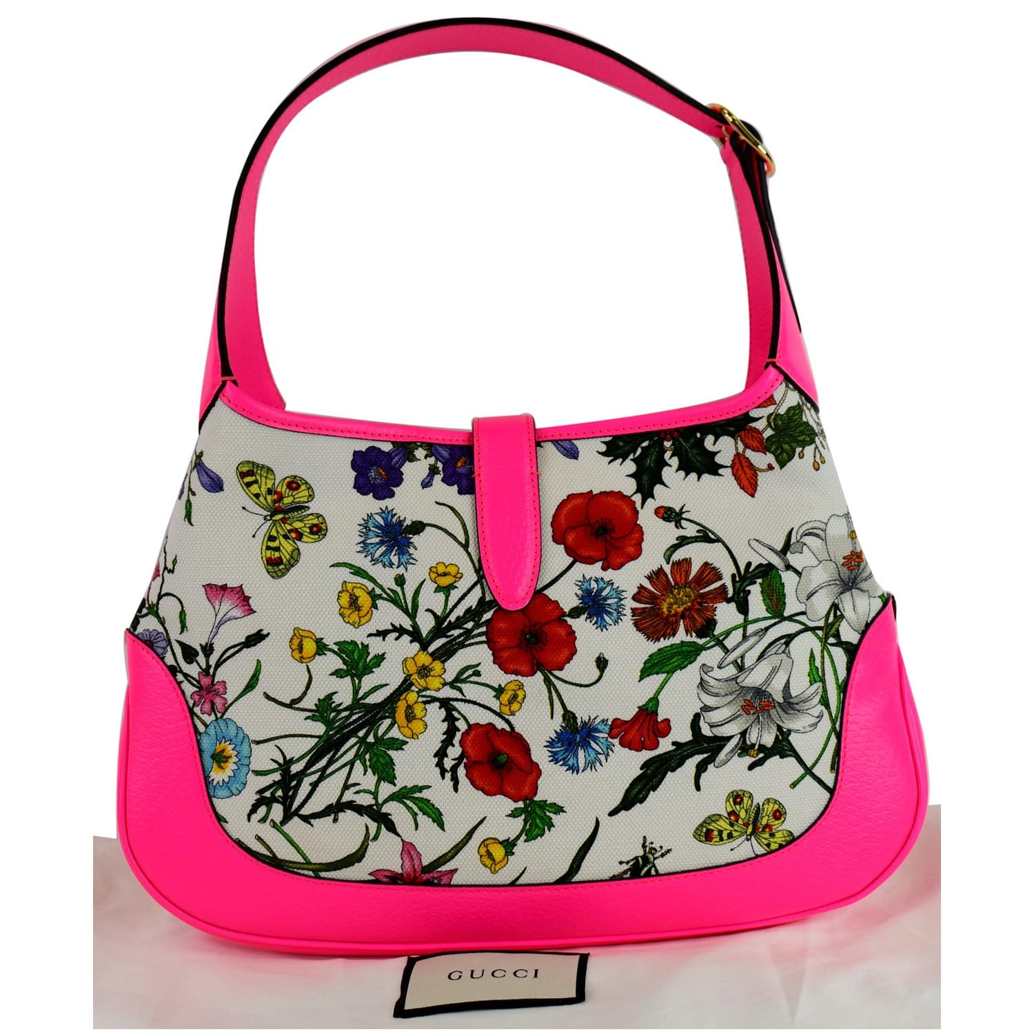 GUCCI Flora Jackie Medium Canvas Hobo Bag Pink 550152
