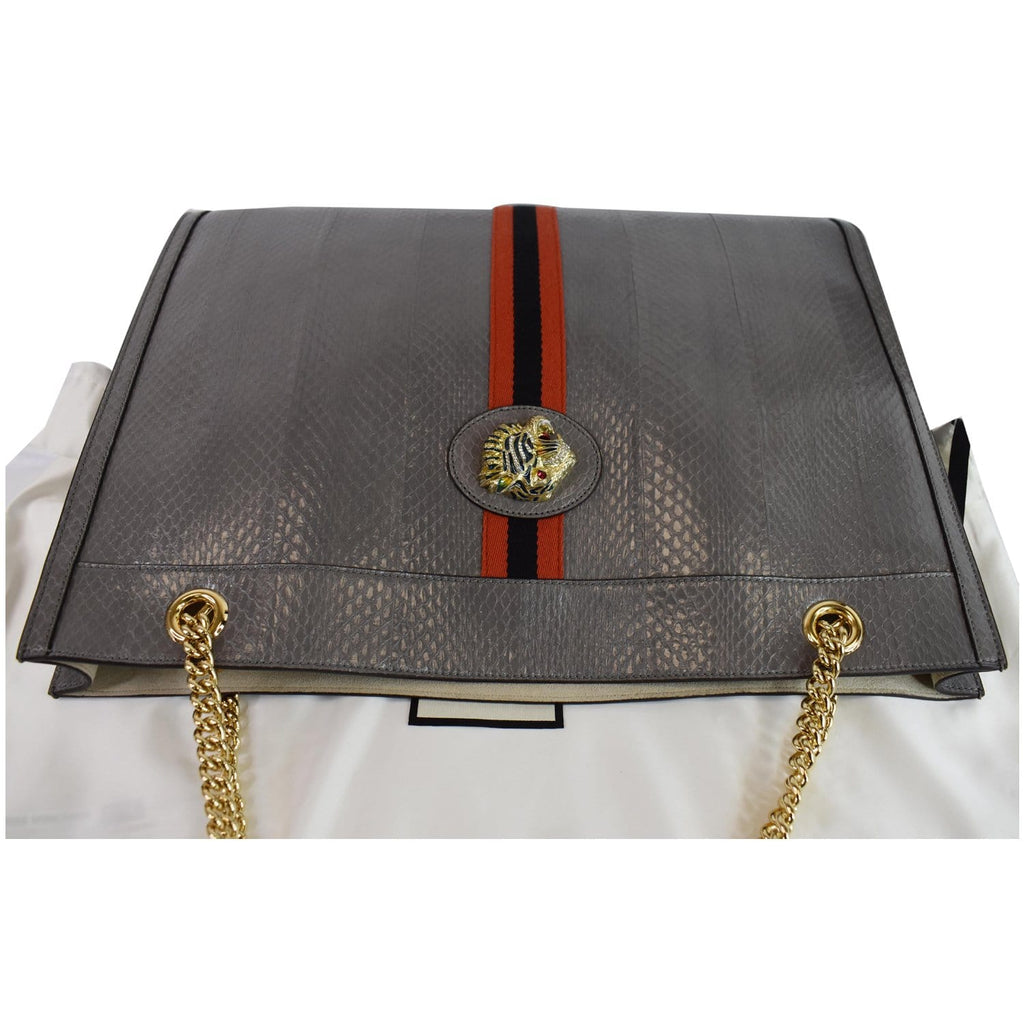GUCCI Rajah Large Snakeskin Tote Shoulder Bag Dusty Grey