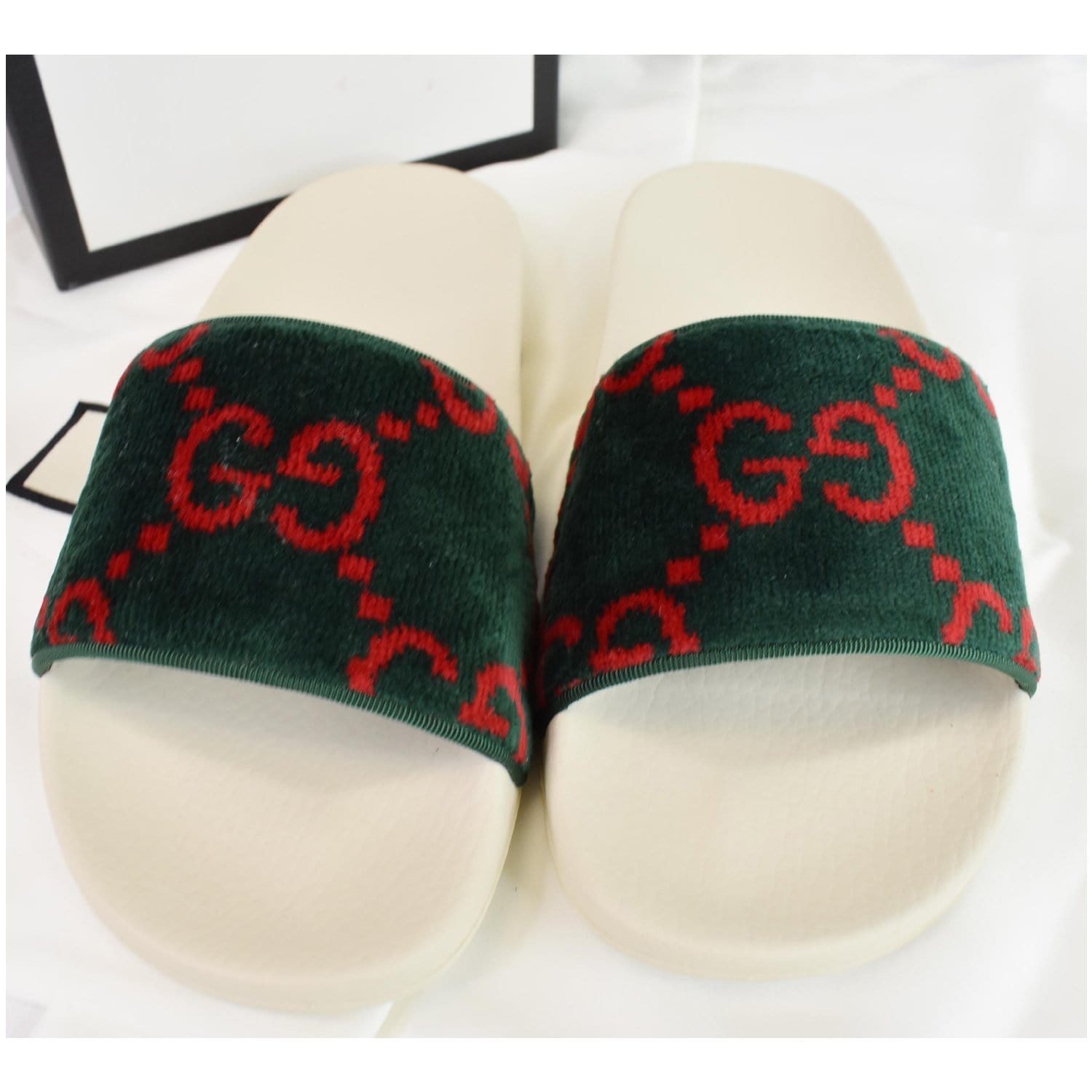 GUCCI Logo Velvet Monogram Slide Sandal 577676 Size 37 Green - Last Call