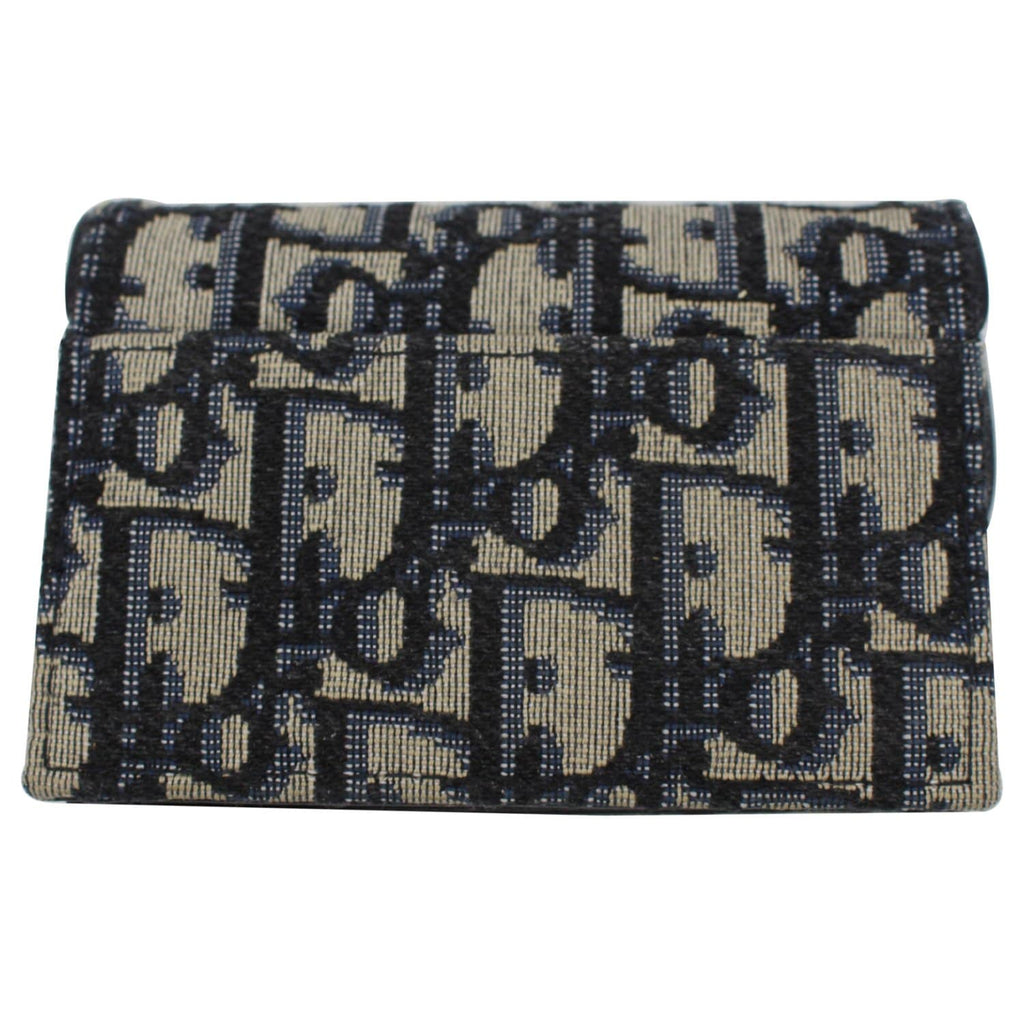 CHRISTIAN DIOR Saddle Flap Jacquard Canvas  Holder Beige