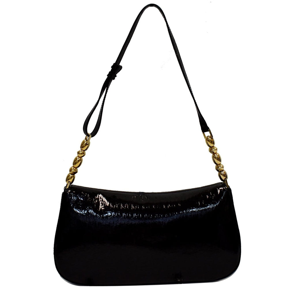 CHRISTIAN DIOR Maris Pearl Patent Monogram Shoulder Bag Black