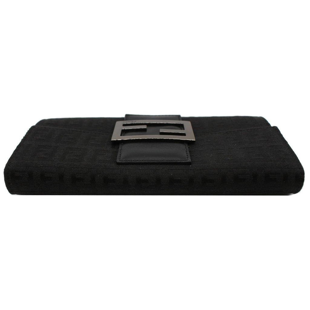 FENDI Zucchino Monogram Canvas Long Bi-Fold Wallet Black