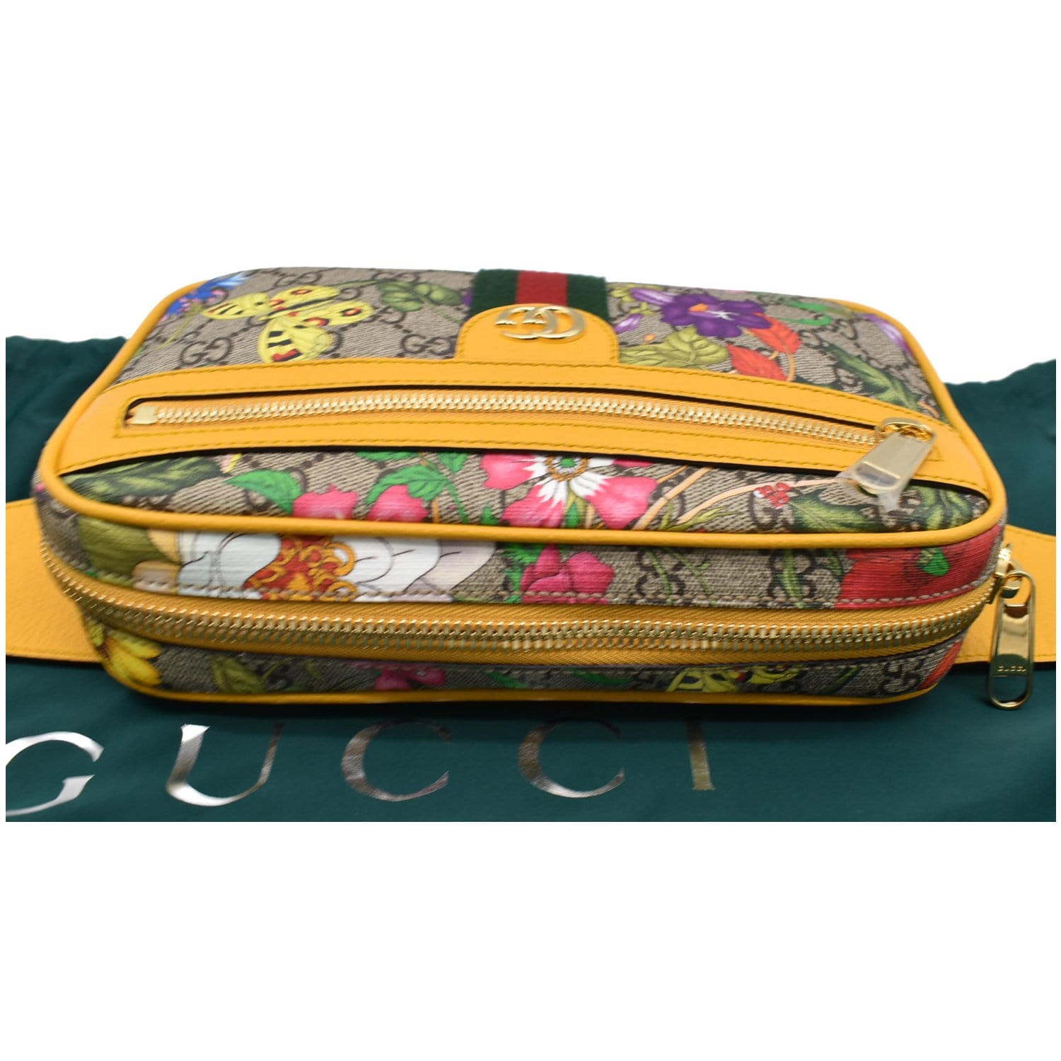 GUCCI Ophidia Flora GG Supreme Canvas Belt Messenger Bag Beige 574796