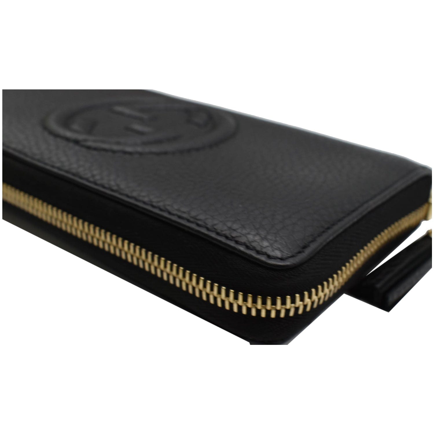 GUCCI Soho Zip Around Pebbled Calfskin Leather Wallet Black 598187
