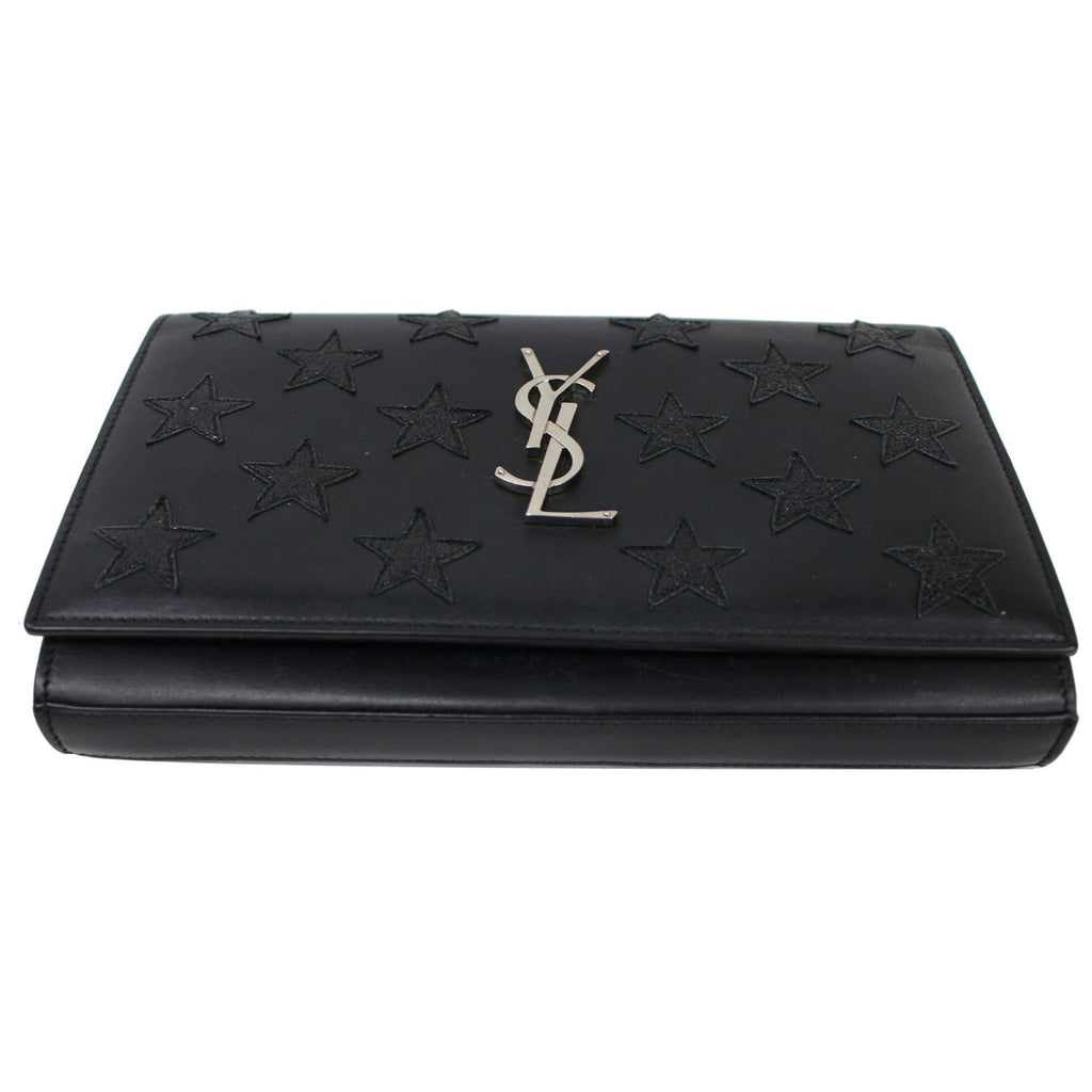 YVES SAINT LAURENT Kate Stars Leather Chain Clutch Crossbody Bag Black