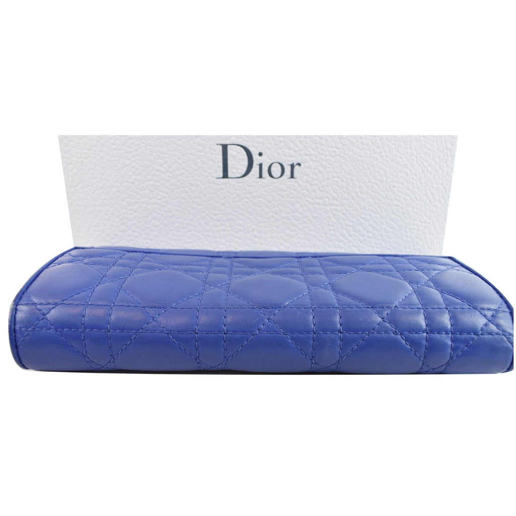 CHRISTIAN DIOR Cannage Lady Dior Charm Leather Wallet Blue
