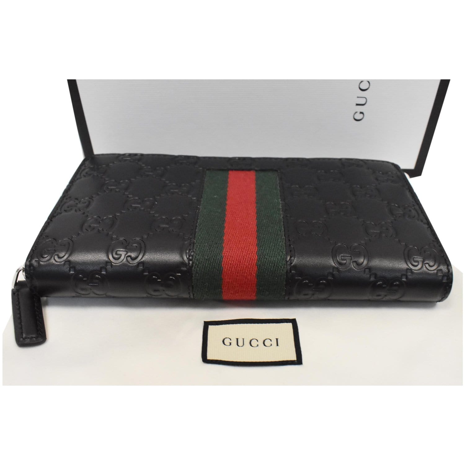 GUCCI Web Guccissima Leather Zip Around Wallet Black 408831