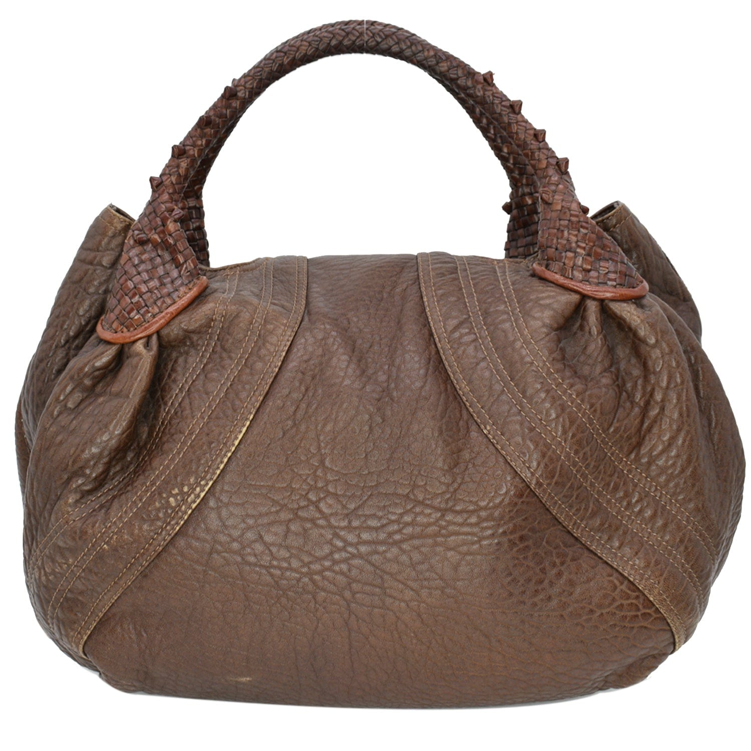 FENDI Spy Nappa Leather Satchel Bag Brown 8BR511