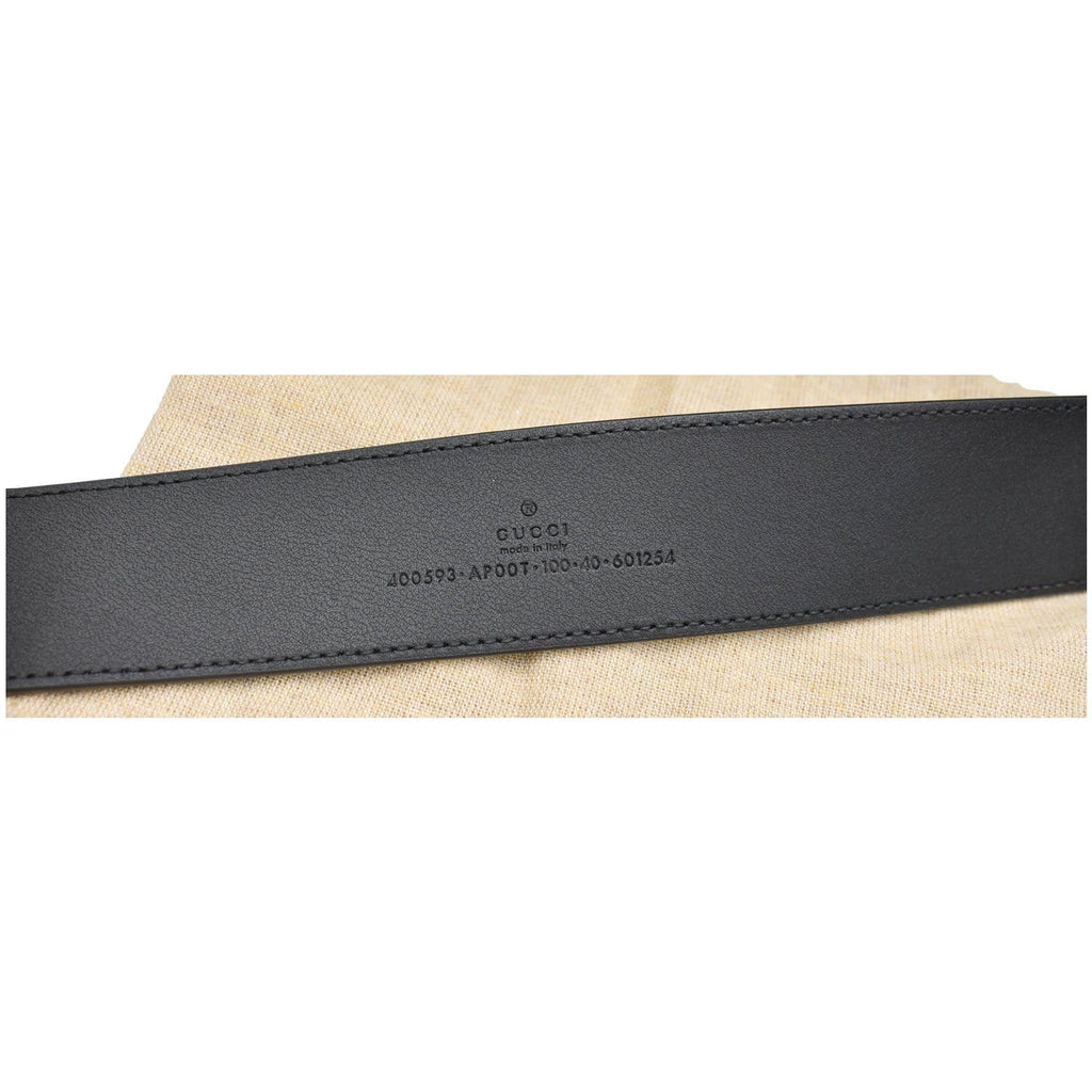 GUCCI Double G Buckle Leather Belt Black 400593 Size 100.40