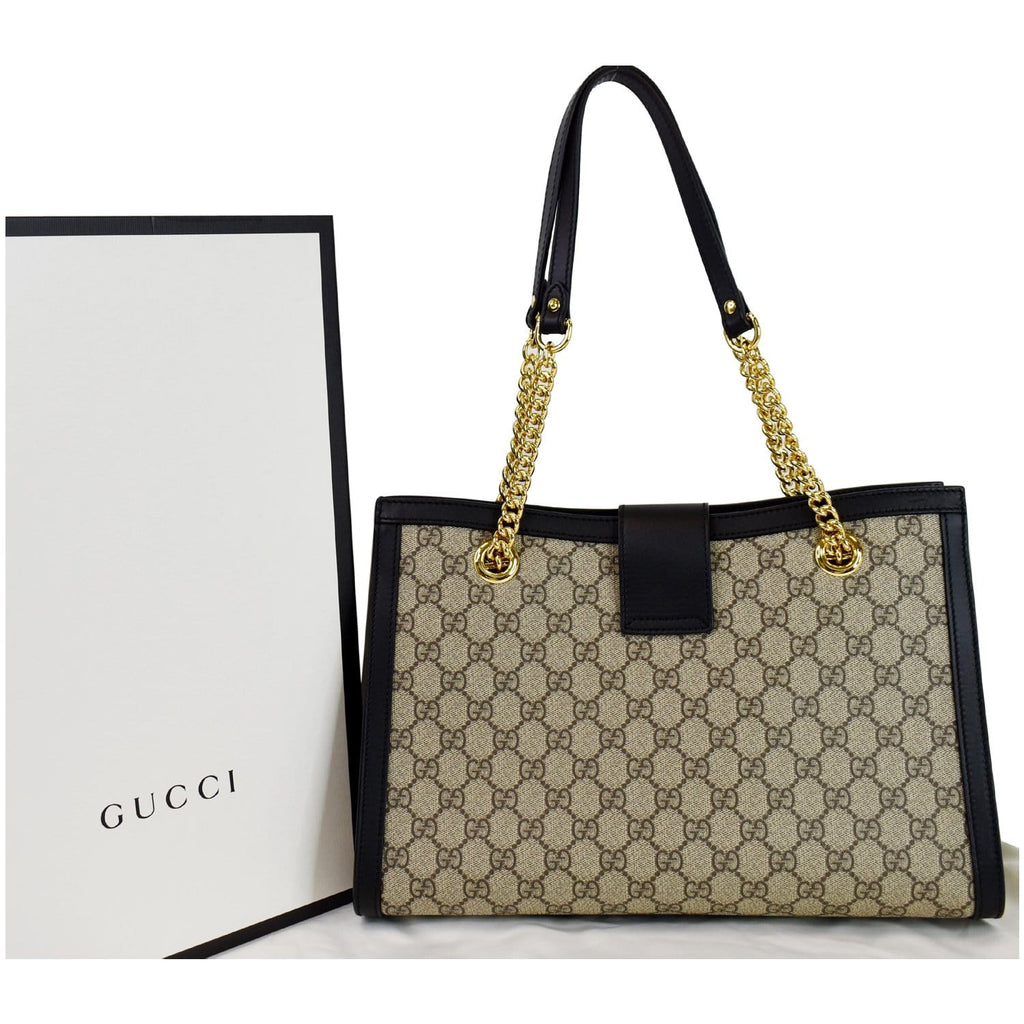 GUCCI Padlock Medium GG Supreme Canvas Shoulder Bag Beige 479197