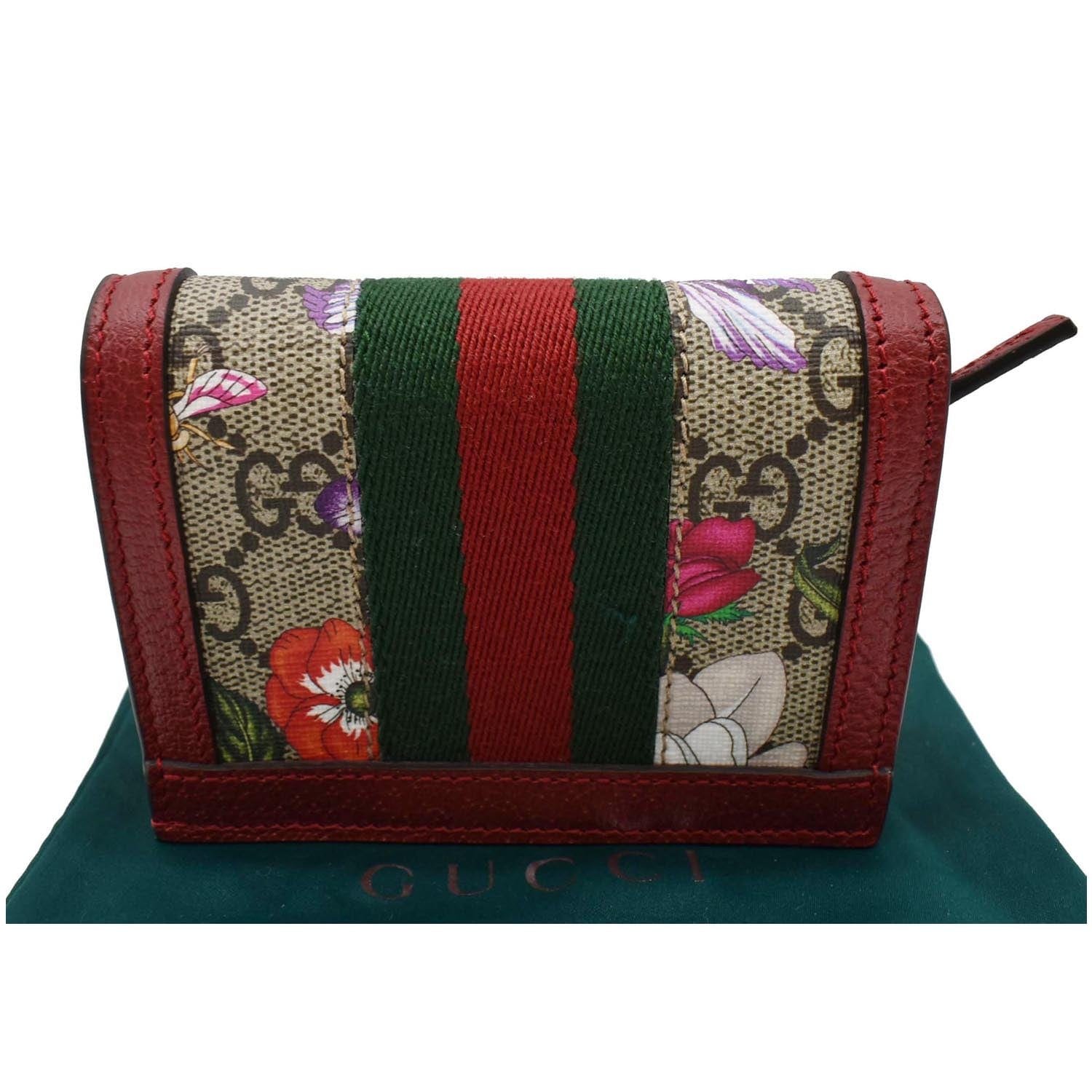 GUCCI Ophidia Flora GG Supreme Canvas  Case Wallet Red 523155