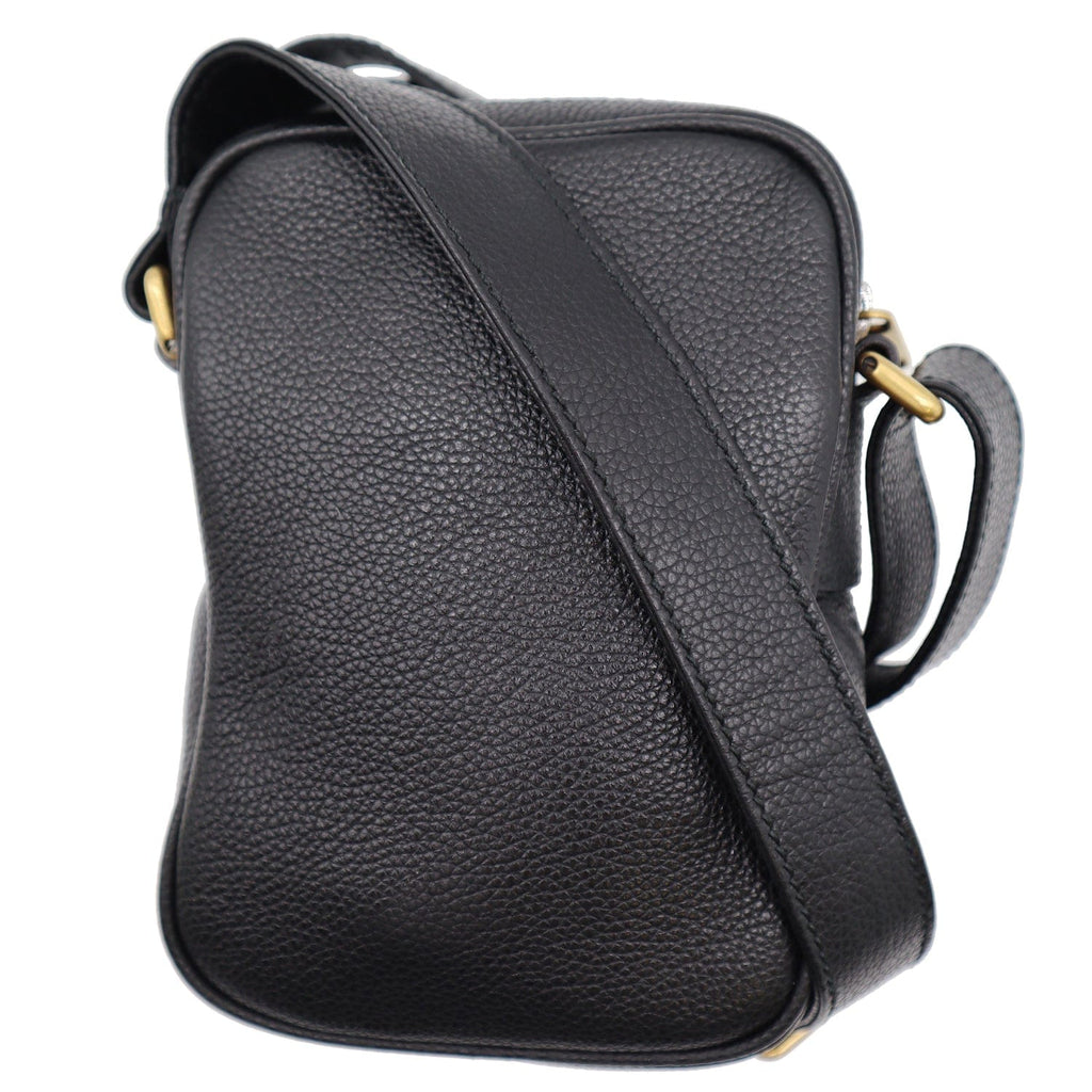 GUCCI Logo Grained Calfskin Leather Messenger Bag Black 574803