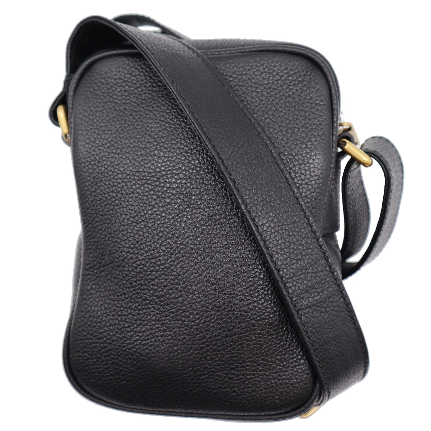 GUCCI Logo Grained Calfskin Leather Messenger Bag Black 574803
