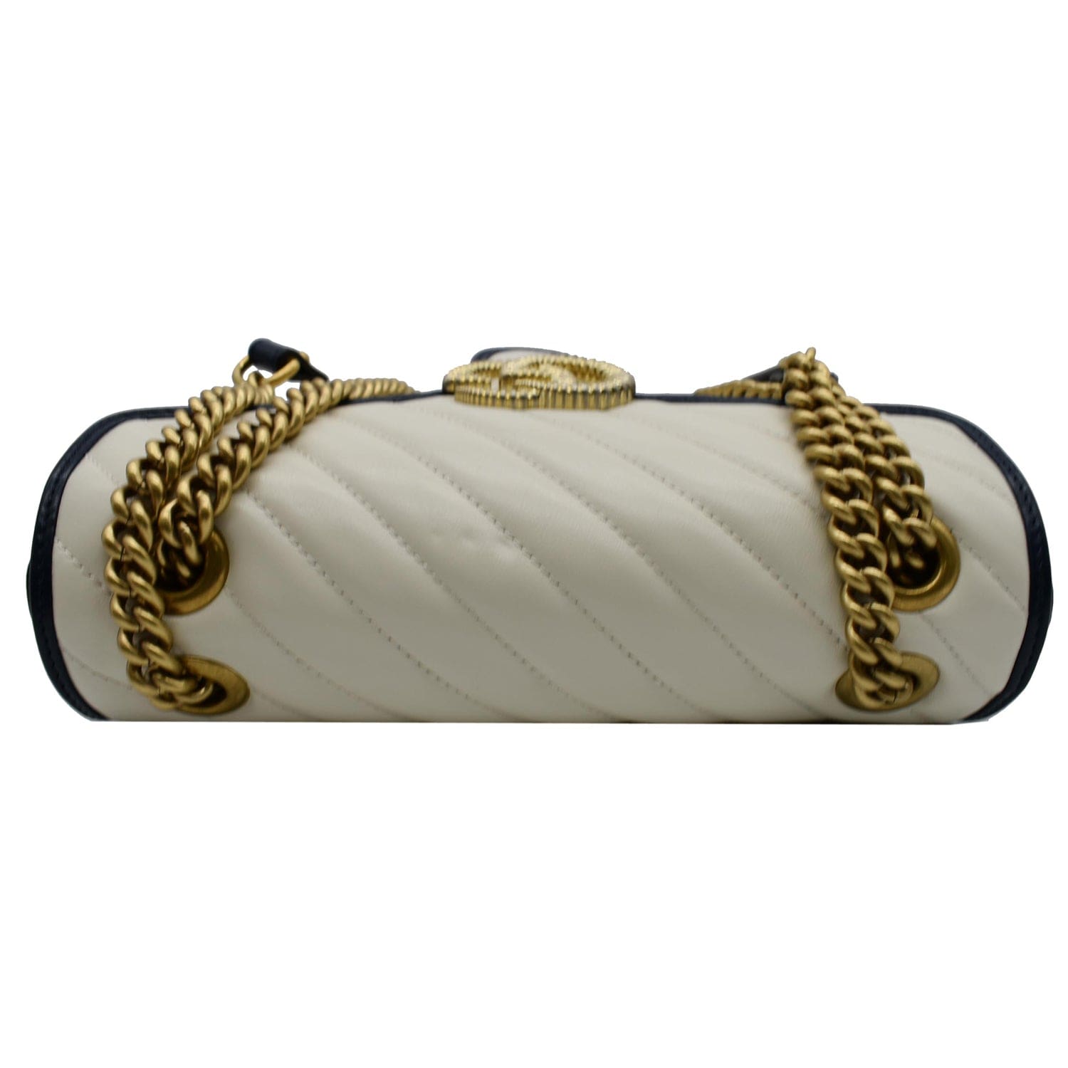 GUCCI Torchon GG Marmont Small Calfskin Matelasse Shoulder Bag White