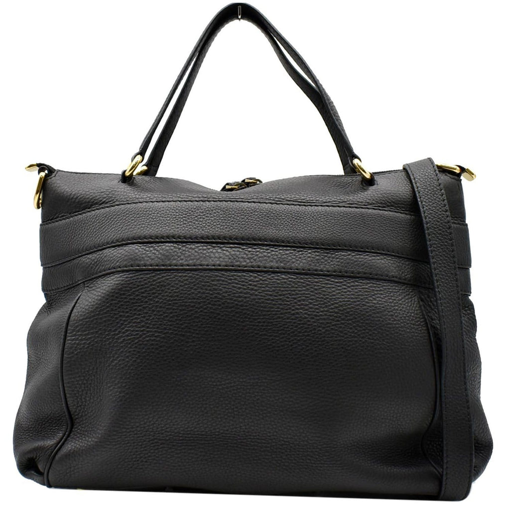 GUCCI Ride Medium Pebbled Leather Top Handle Shoulder Bag Black